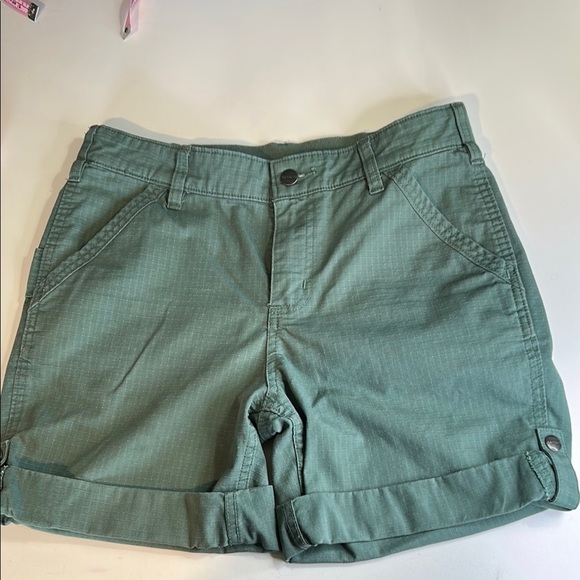 CARHARTT ORIGINAL FIT WORK SHORT GREEN KHAKI WOMENS ROLL-UP TAB   SHORTS SZ 6 - Picture 1 of 15